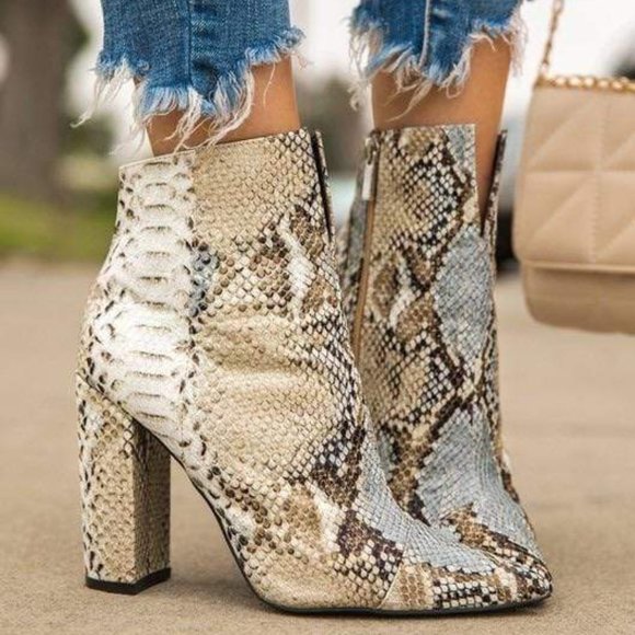 Shoes - JUST KEEP WALKING SNAKE PRINT BOOTIES-STONE/BROWN